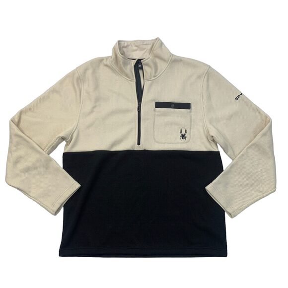 Spyder Sweatshirt Mens L Large Medallion Beige Black Half Zip Fleece Pullover - Picture 1 of 10
